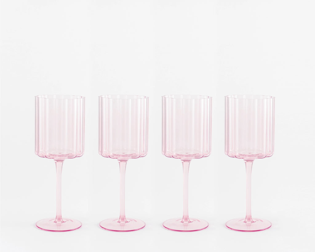 Pink Scallop Edged Wine Glasses