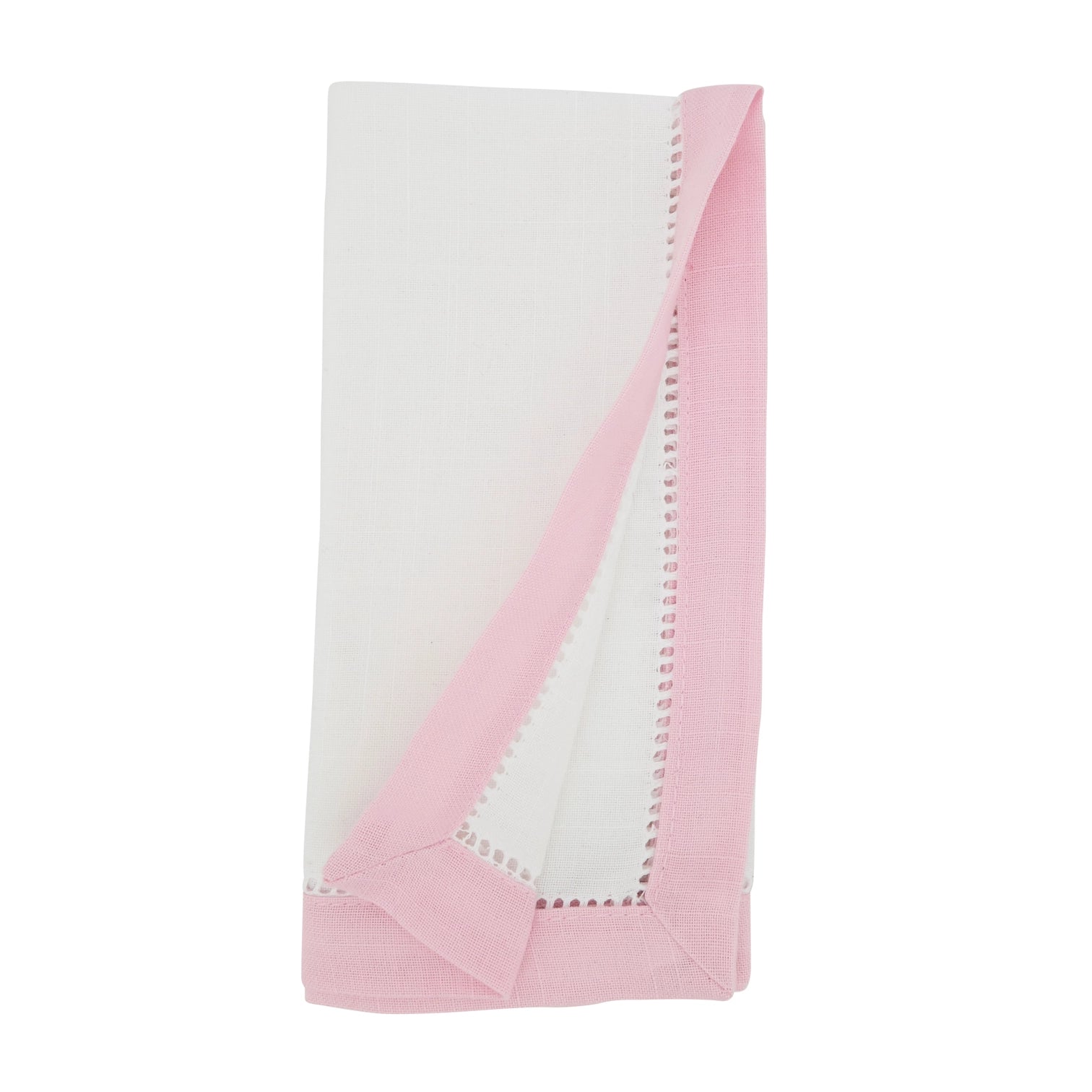 Pink Border Hemstitched White Napkin