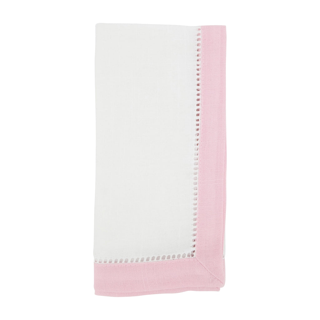Pink Border Hemstitched White Napkin