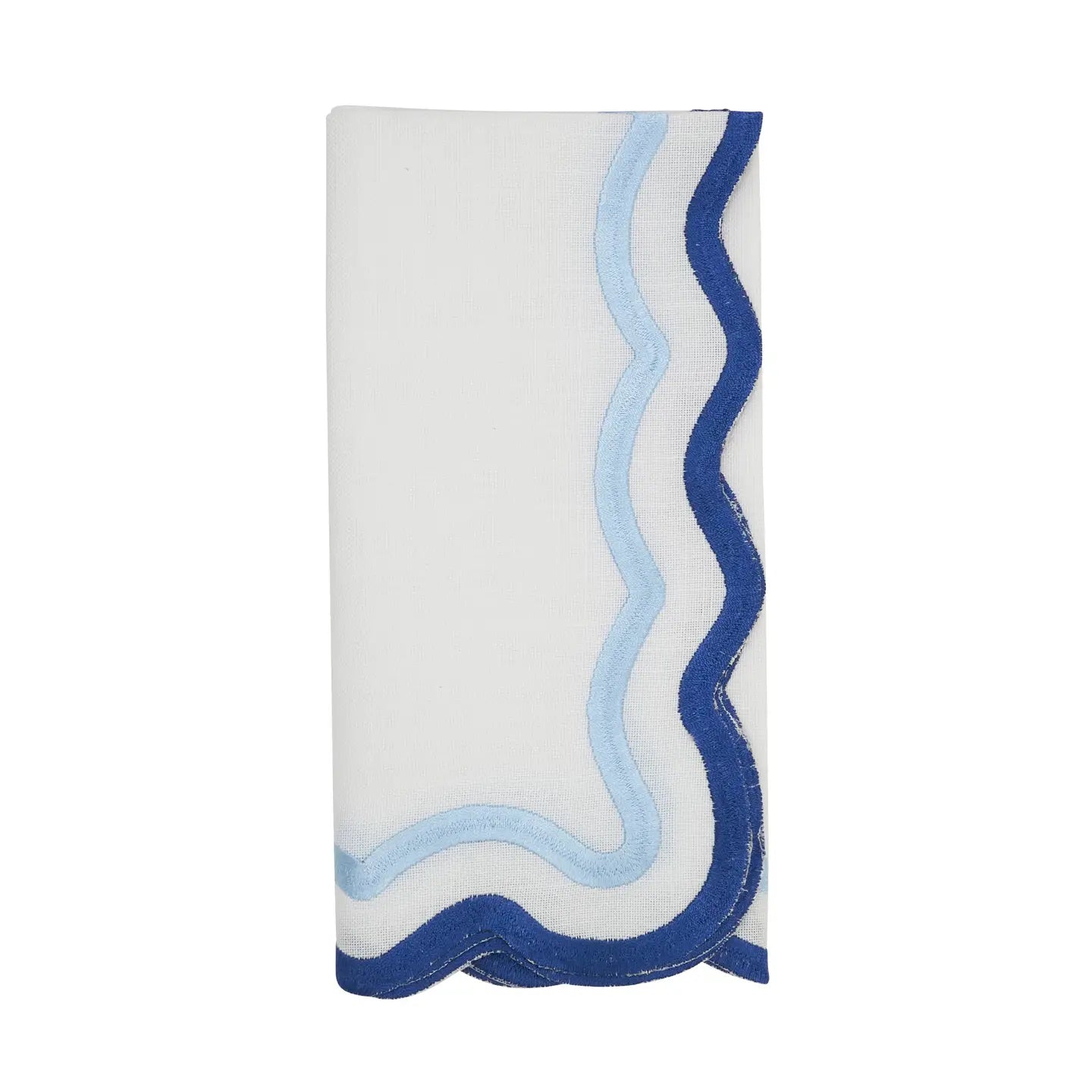 Blue Scalloped Border White Napkin