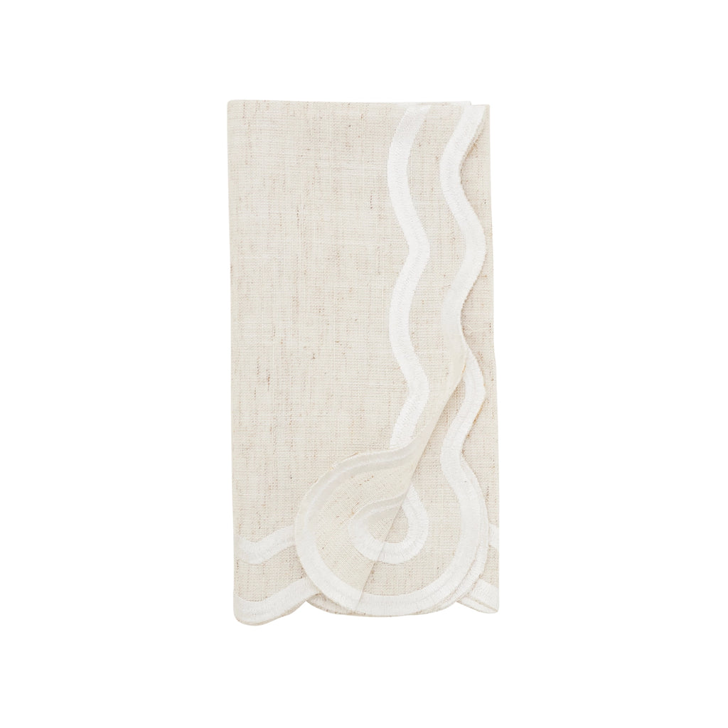 White Scallop Border Natural Napkin