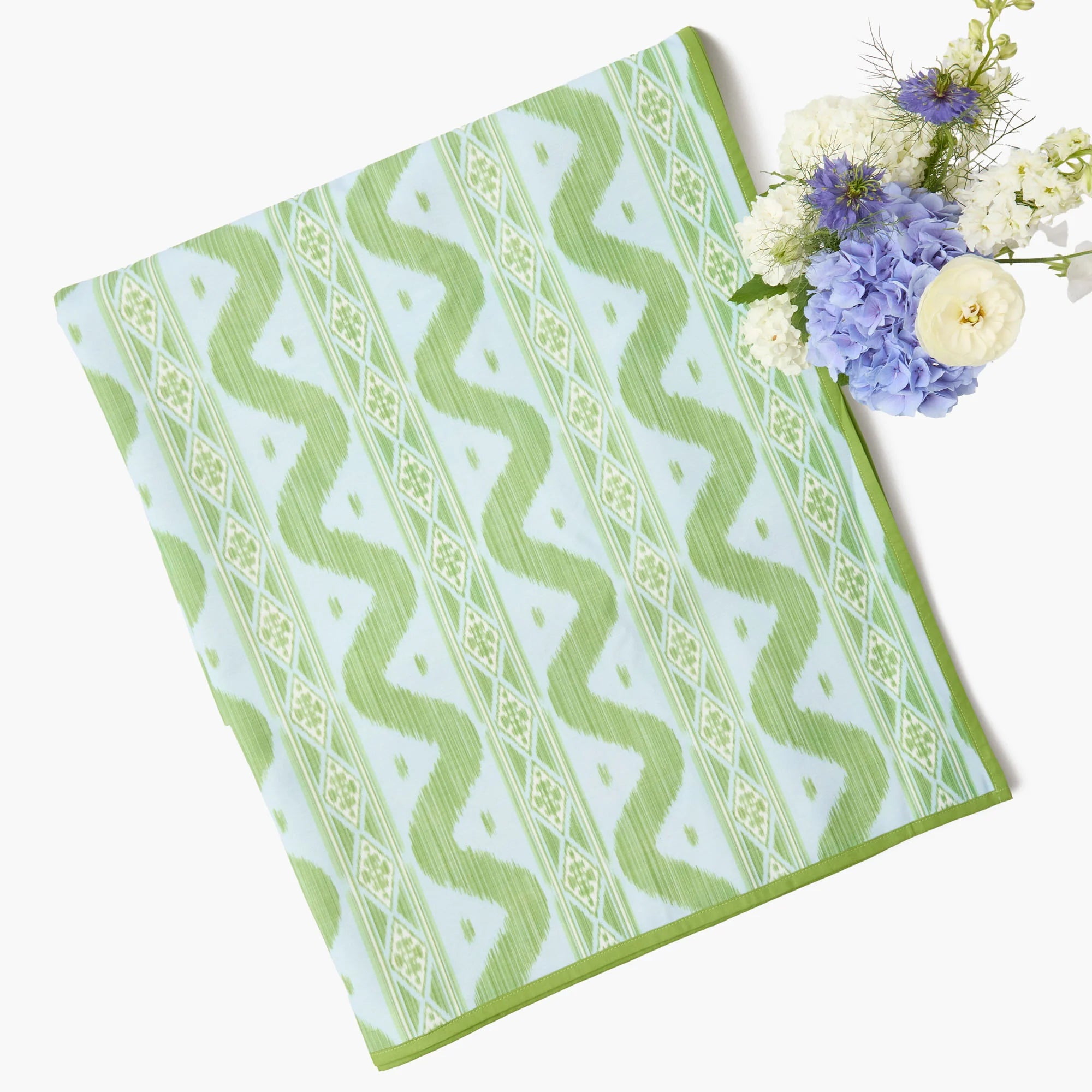 BLUE & GREEN IKAT TABLECLOTH